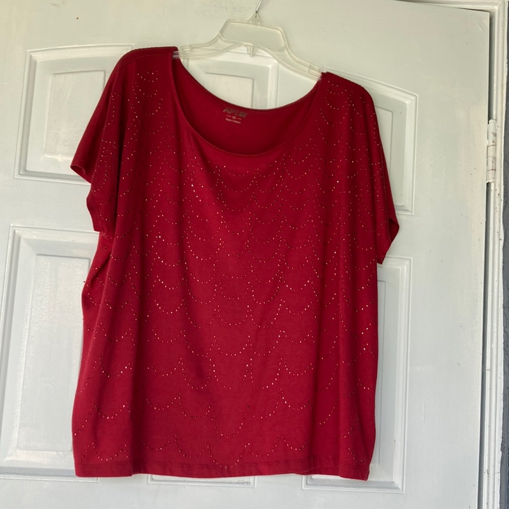 Apt 9 dark red short sleeve blouse. Has studs on front. Size 1x